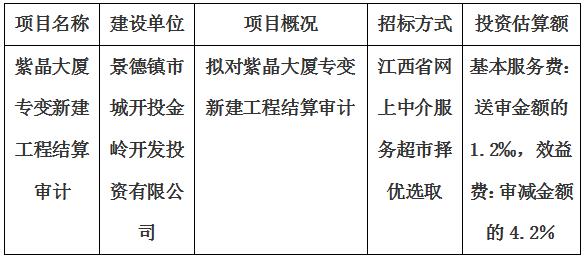 紫晶大厦专变新建工程结算审计服务项目计划公告