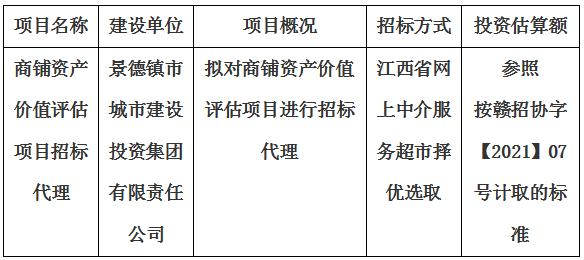 商铺资产价值评估项目招标代理计划公告