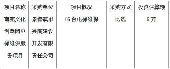 南苑文化创意园电梯维保服务项目采购计划公告