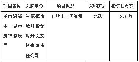 景南沿线电子显示屏维修项目采购计划公告