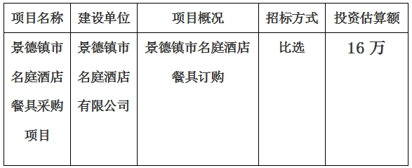 景德镇市名庭酒店餐具采购项目计划公告