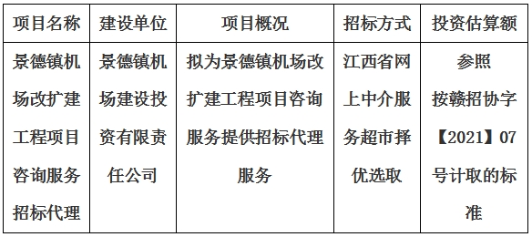 景德镇机场改扩建工程项目咨询服务招标代理计划公告