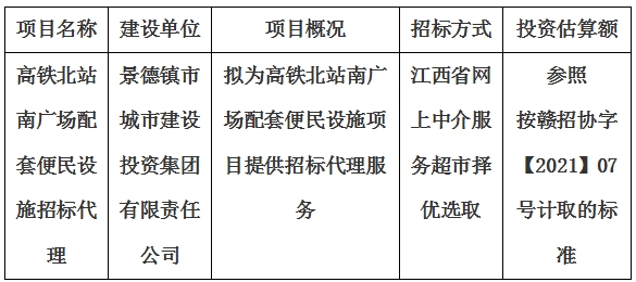 高铁北站南广场配套便民设施招标代理计划公告