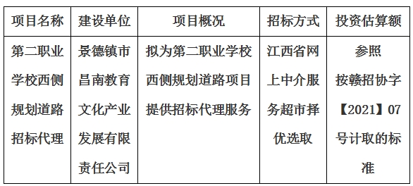 第二职业学校西侧规划道路招标代理计划公告