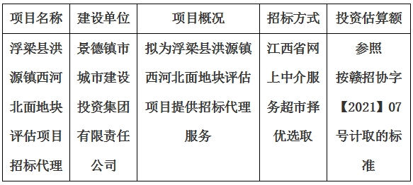 浮梁县洪源镇西河北面地块评估项目招标代理计划公告