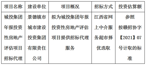 城投集团年报投资性房地产评估项目招标代理计划公告