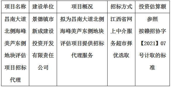 昌南大道北侧海峰美芦东侧地块评估项目招标代理计划公告