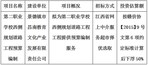 第二职业学校西侧规划道路工程预算编制计划公告