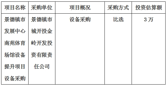 景德镇市发展中心南苑体育场馆设备提升项目设备采购计划公告