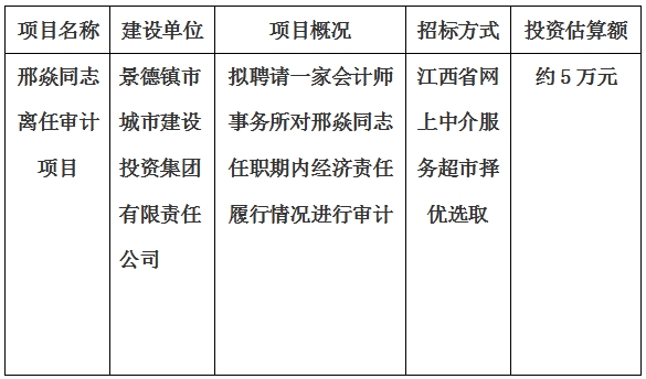 邢焱同志离任审计项目计划公告