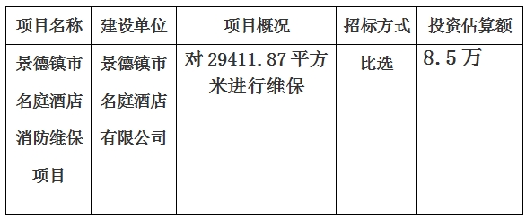 景德镇市名庭酒店消防维保项目计划公告