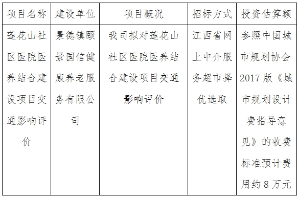 莲花山社区医院医养结合建设项目交通影响评价计划公告