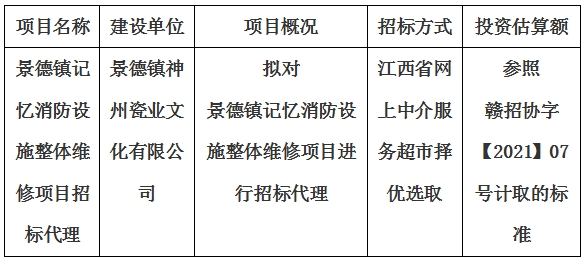 景德镇记忆消防设施整体维修项目招标代理计划公告