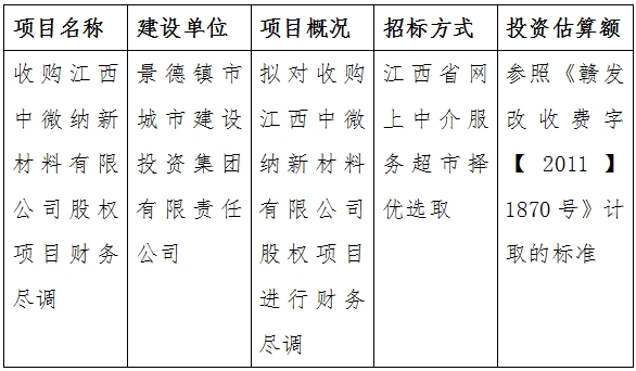 收购江西中微纳新材料有限公司股权项目财务尽调计划公告　