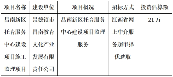 昌南新区托育服务中心建设项目施工监理项目计划公告