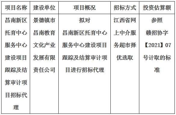 昌南新区托育中心服务中心建设项目跟踪及结算审计项目招标代理计划公告