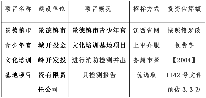 景德镇市青少年宫文化培训基地项目消防检测计划公告