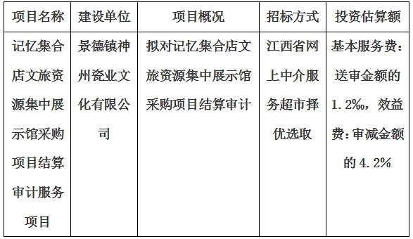 记忆集合店文旅资源集中展示馆采购项目审计服务项目计划公告