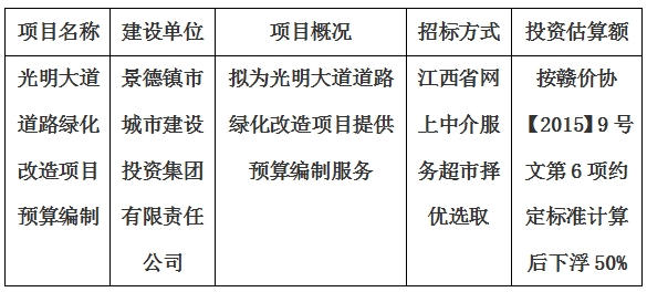 光明大道道路绿化改造项目预算编制计划公告