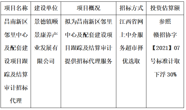 昌南新区邻里中心及配套建设项目跟踪及结算审计招标代理计划公告