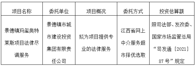 景德镇玛玺奥特莱斯项目法律尽调服务计划公告