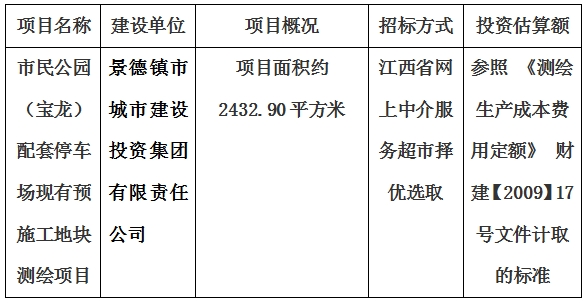 市民公园（宝龙）配套停车场现有预施工地块测绘项目计划公告